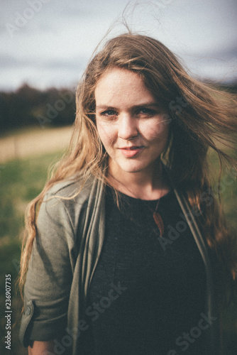 Woman with long hair in Wind