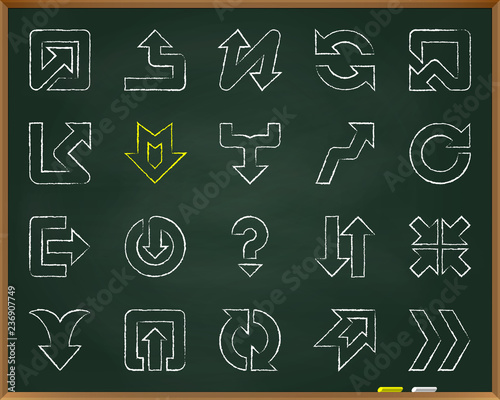 Arrow chalkboard hand draw line icons vector set