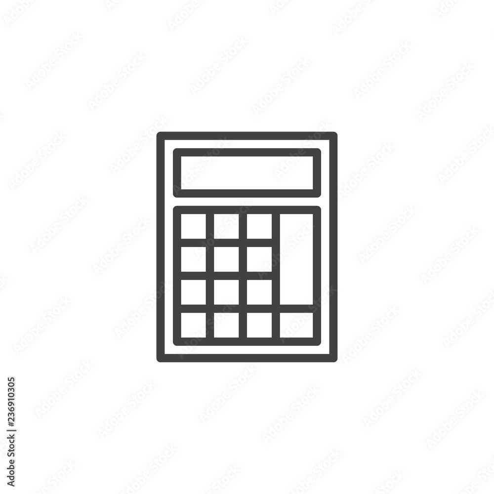Calculator outline icon. linear style sign for mobile concept and web design. Calculate, accounting simple line vector icon. Symbol, logo illustration. Pixel perfect vector graphics Calculator outline icon. linear style sign for mobile concept and web design. Calculate, accounting simple line vector icon. Symbol, logo illustration. Pixel perfect vector graphics
