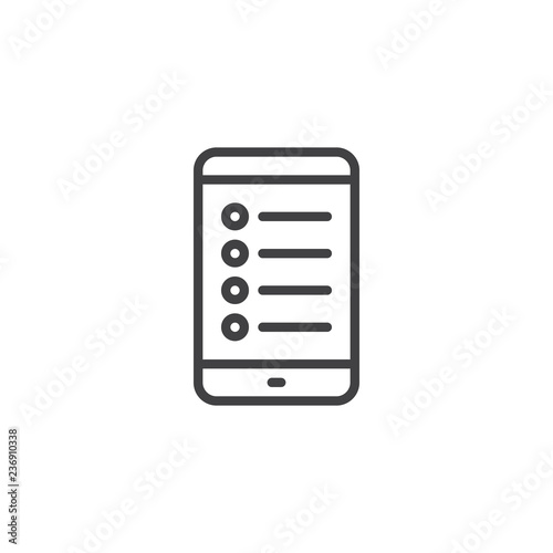 Mobile phone checklist outline icon. linear style sign for mobile concept and web design. Smartphone list simple line vector icon. Symbol, logo illustration. Pixel perfect vector graphics