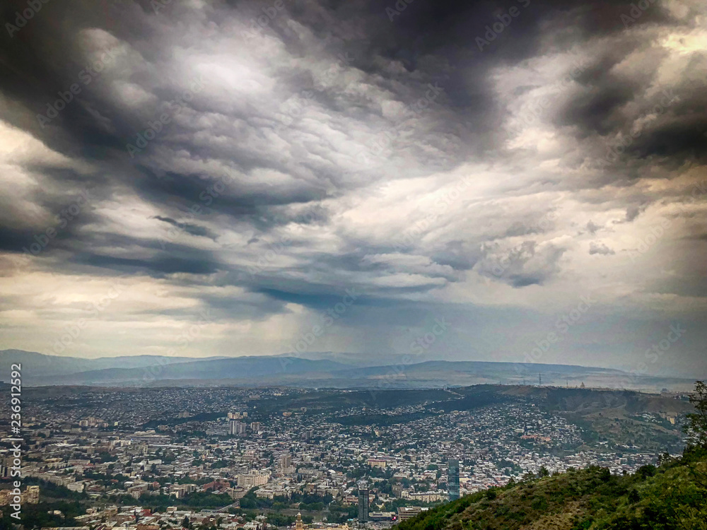 A breathtaking view of the city from the top of Mtatsminda Park on the funicular in Tbilisi
