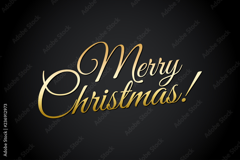 Plakat Merry Christmas Gold Lettering Illustration on Black Background
