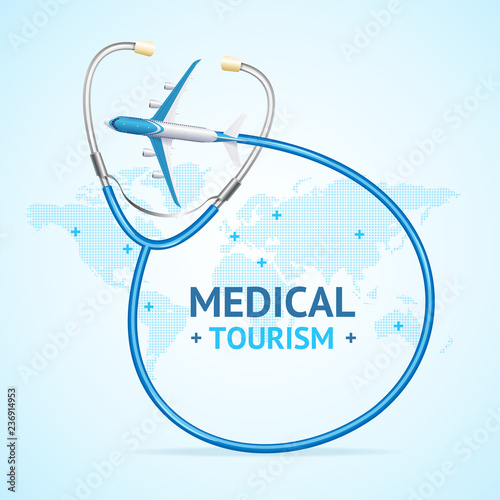 Medical Tourism Concept Banner Card with Realistic 3d Detailed Elements. Vector