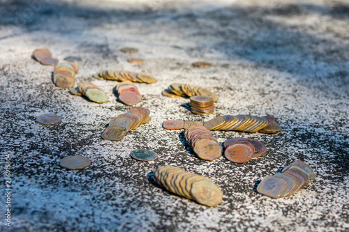 Old coins on the  floor