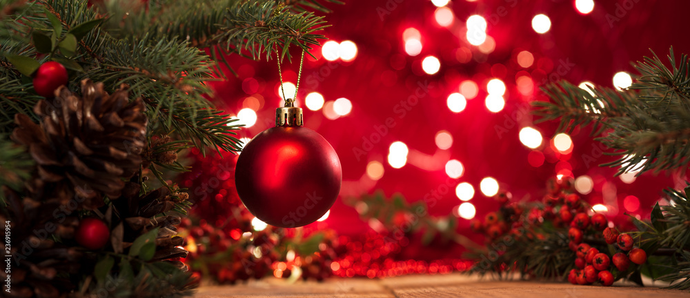 © daphnusia - Christmas background. Christmas tree and christmas balls