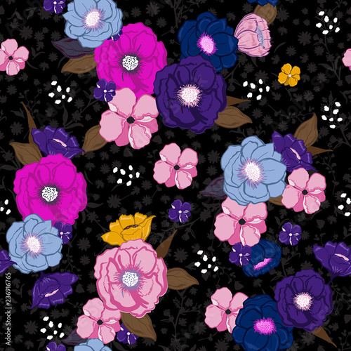 Wallpaper Mural Colorful Floral seamless pattern blooming muti-color flowers Botanical . Seamless vector texture. For fashion prints. Printing with in hand drawn Torontodigital.ca