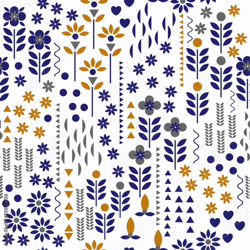 Beautiful retro Vector geometric flower pattern. Seamless cute spring or summer floral pattern