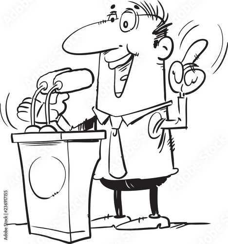 Orator speaking from tribune. Public speaker character vector Illustration. Business man speaking speach