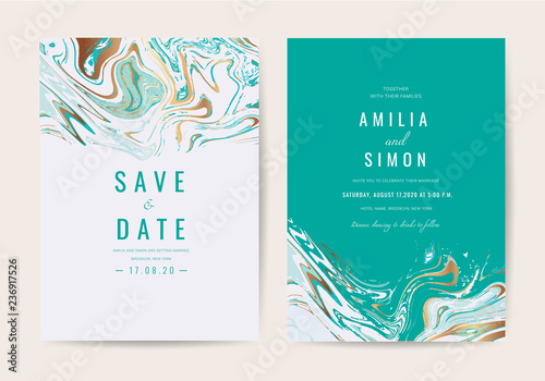 Luxury Marble and marbling Wedding Invitation, Thank you card, Greeting, RSVP card vector template.