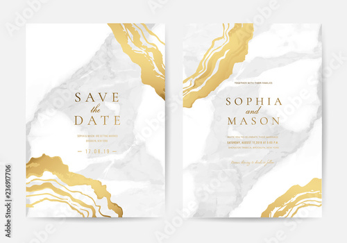 Luxury Marble and marbling Wedding Invitation, Thank you card, Greeting, RSVP card vector template.