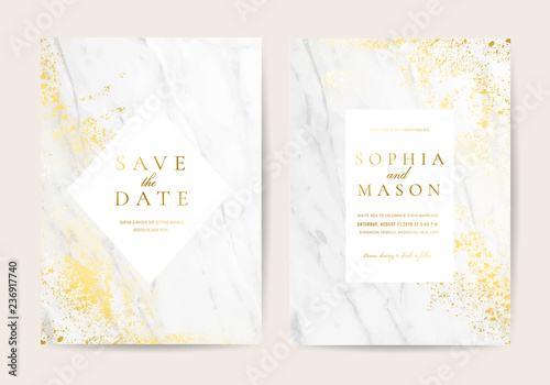 Luxury Marble and marbling Wedding Invitation, Thank you card, Greeting, RSVP card vector template.