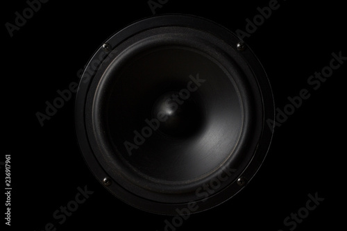 фотографія Black Music speaker on a black isolated background