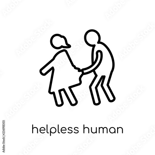 helpless human icon. Trendy modern flat linear vector helpless human icon on white background from thin line Feelings collection