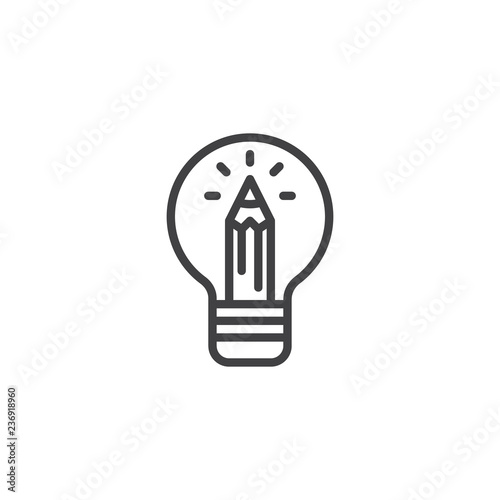 Lamp and Pencil outline icon. linear style sign for mobile concept and web design. Creative Design Idea simple line vector icon. Symbol, logo illustration. Pixel perfect vector graphics