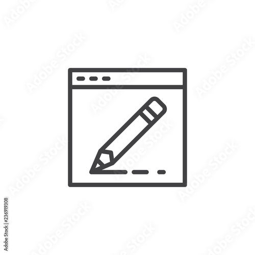 Web design outline icon. linear style sign for mobile concept and web design. Website page and pen tool simple line vector icon. Symbol, logo illustration. Pixel perfect vector graphics