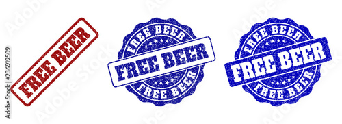Fotografie FREE BEER grunge stamp seals in red and blue colors
