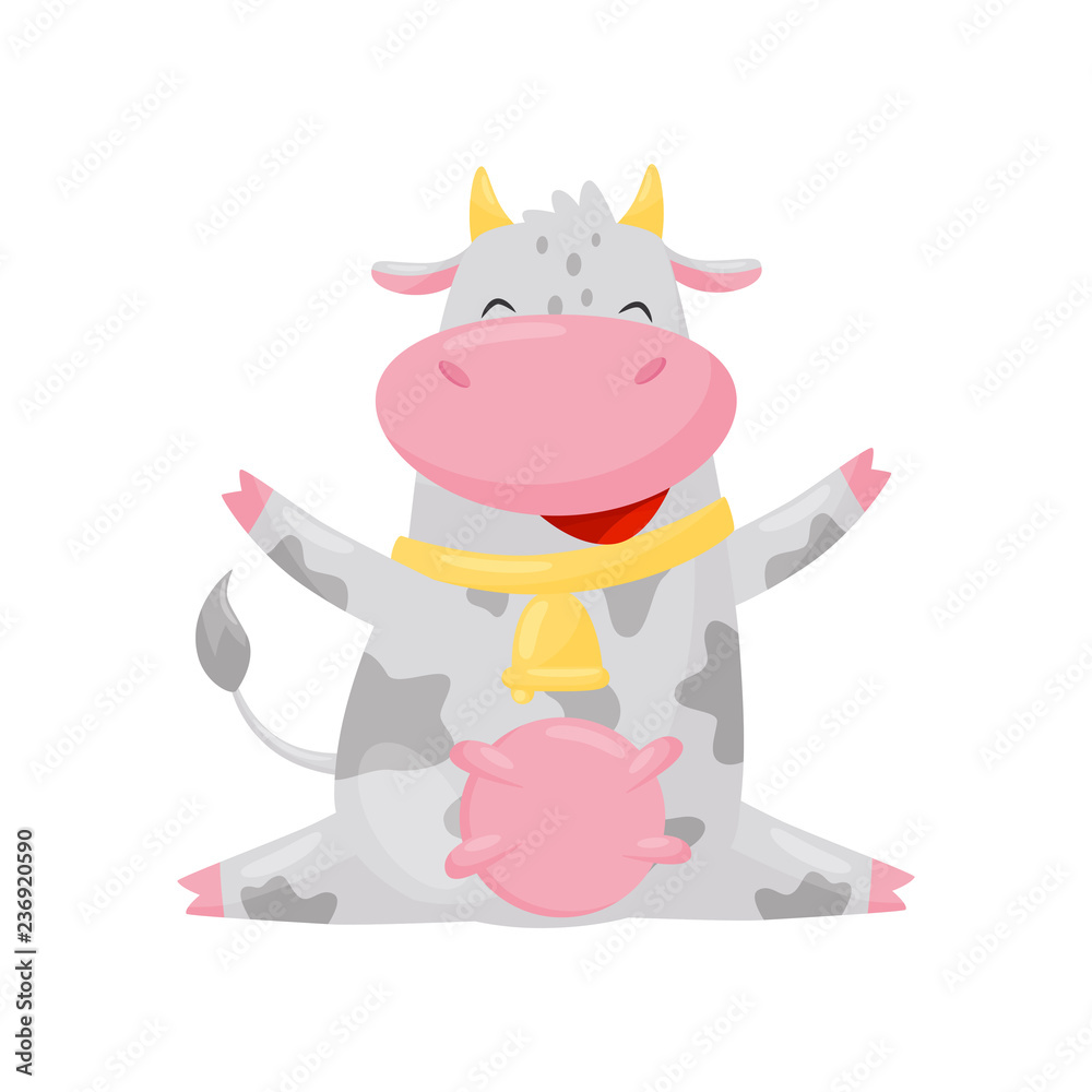 Happy smiling cow, funny farm animal cartoon character vector Illustration on a white background Happy smiling cow, funny farm animal cartoon character vector Illustration on a white background