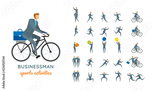 Vector young adult man in business suit ready-to-use character casual poses set in flat style.