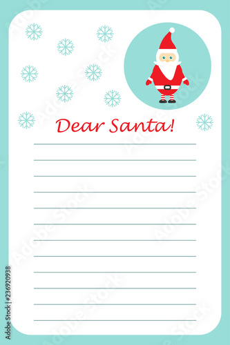 Christmas letter to Santa Claus for children, template layot, fun preschool activity for kids, vector illustration