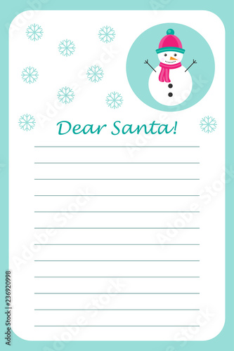Christmas letter to Santa Claus for children, template layot, fun preschool activity for kids, vector illustration