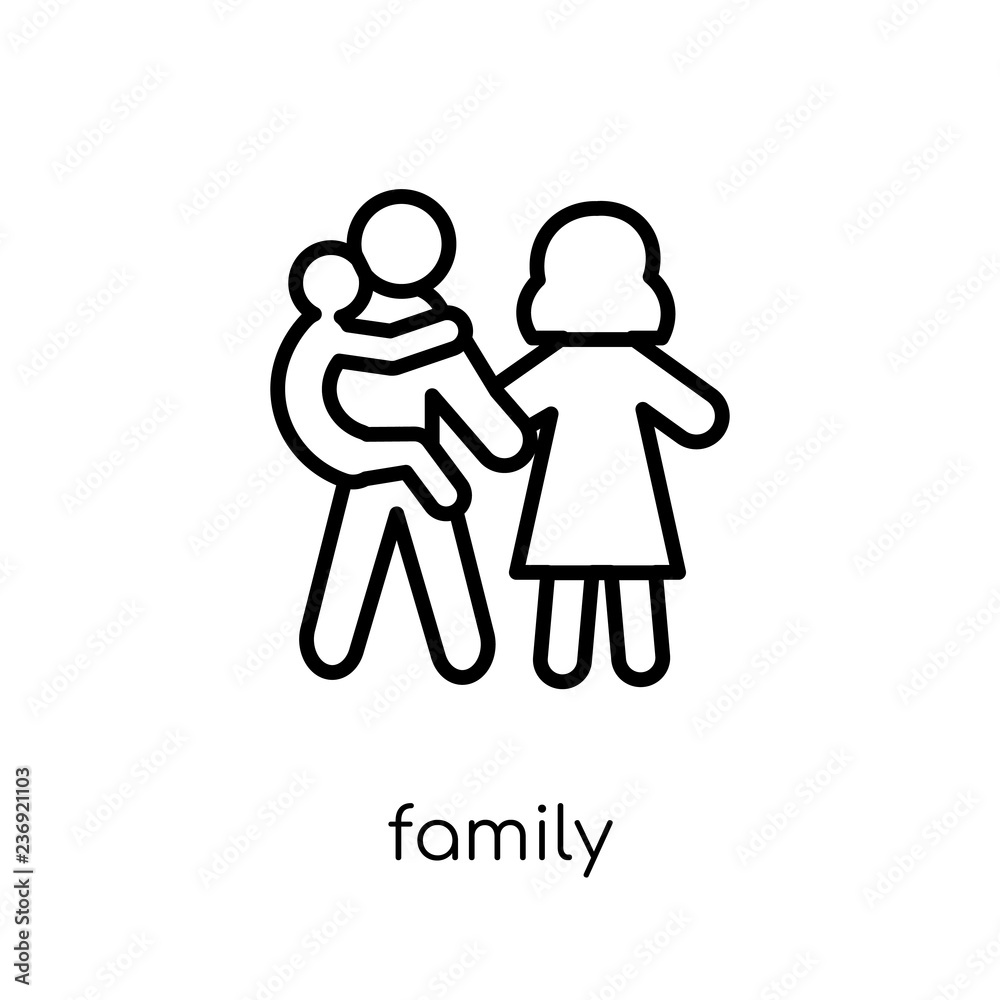 family icon. Trendy modern flat linear vector family icon on white background from thin line family relations collection family icon. Trendy modern flat linear vector family icon on white background from thin line family relations collection