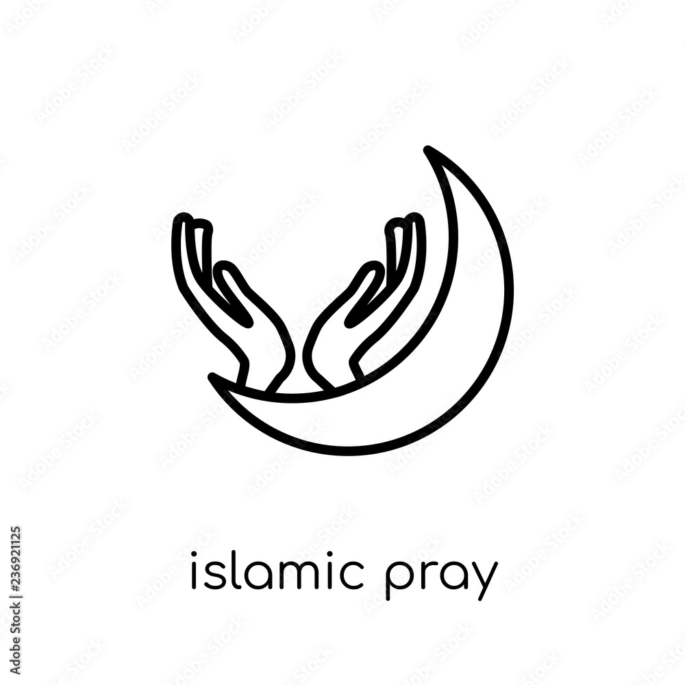 Islamic Pray icon. Trendy modern flat linear vector Islamic Pray icon on white background from thin line Religion collection Islamic Pray icon. Trendy modern flat linear vector Islamic Pray icon on white background from thin line Religion collection