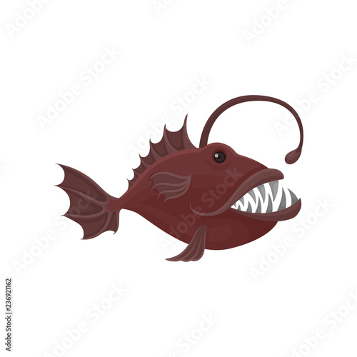 Small piranha with big sharp teeth. Sea creature. Marine animal. Ocean life. Flat vector icon