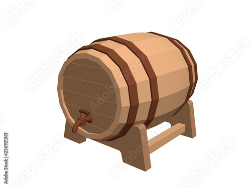 Wooden barrel with tap. Isolated on white background. Vector illustration.