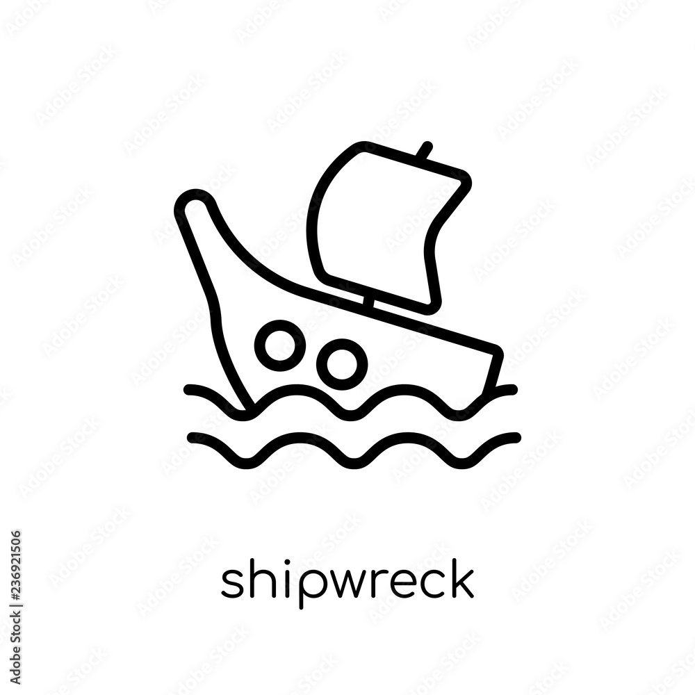 Shipwreck icon. Trendy modern flat linear vector Shipwreck icon on white background from thin line Fairy Tale collection Shipwreck icon. Trendy modern flat linear vector Shipwreck icon on white background from thin line Fairy Tale collection