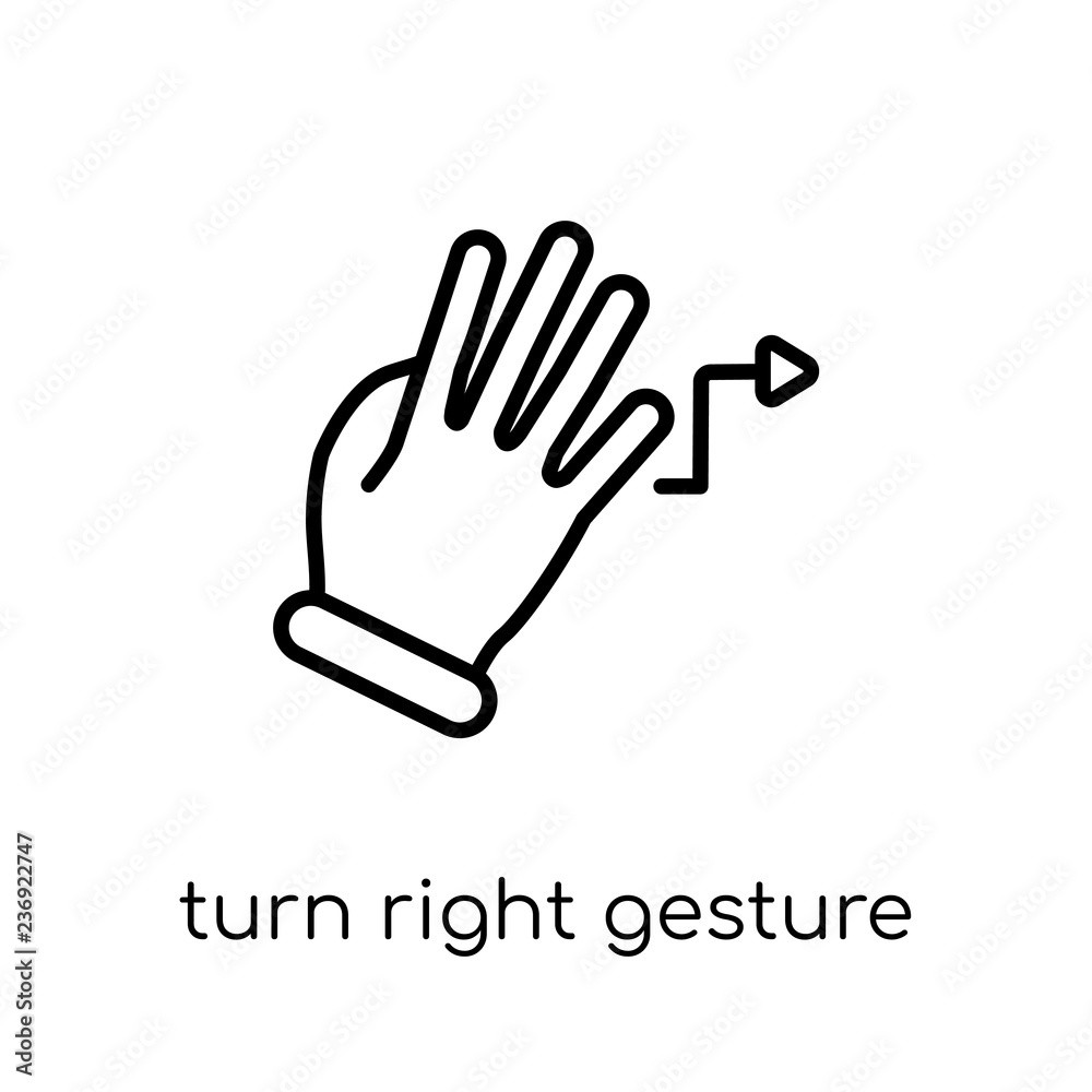 Turn Right gesture icon. Trendy modern flat linear vector Turn Right gesture icon on white background from thin line Hands and guestures collection Turn Right gesture icon. Trendy modern flat linear vector Turn Right gesture icon on white background from thin line Hands and guestures collection