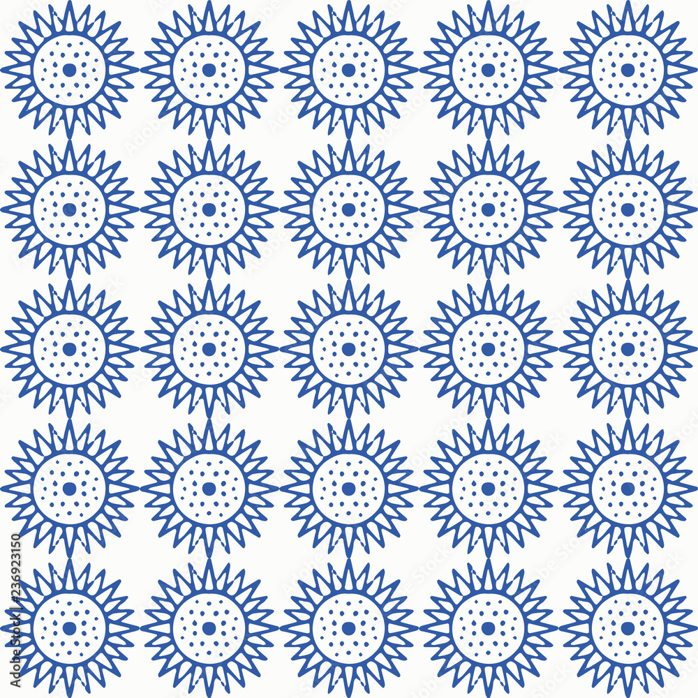 Indigo blue hand drawn vector seamless pattern. Porcelain - style surface design for fabric, wrapping paper or backdrop.