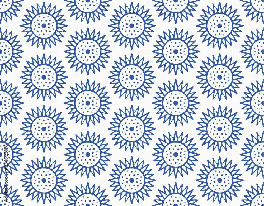 Indigo blue hand drawn vector seamless pattern. Porcelain - style surface design for fabric, wrapping paper or backdrop.