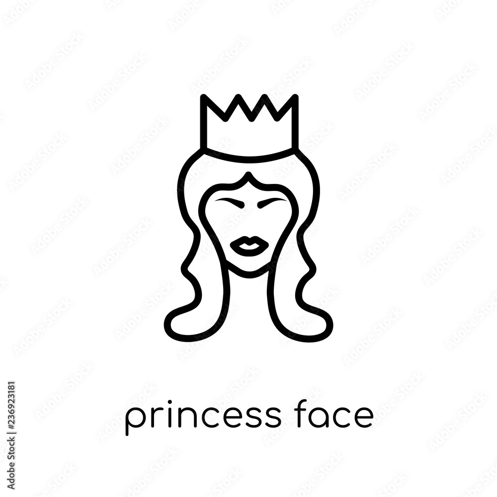 Princess face icon. Trendy modern flat linear vector Princess face icon on white background from thin line People collection Princess face icon. Trendy modern flat linear vector Princess face icon on white background from thin line People collection