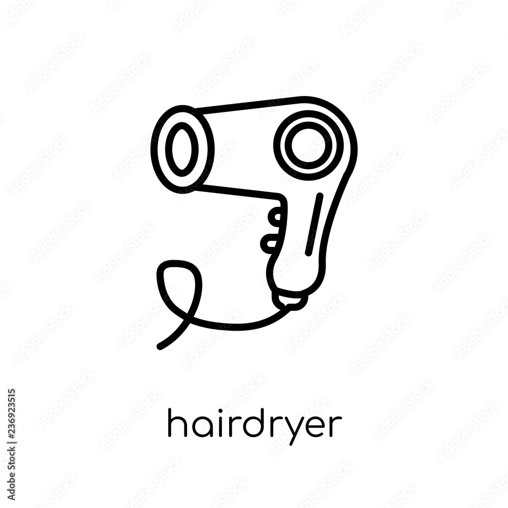 Hairdryer icon. Trendy modern flat linear vector Hairdryer icon on white background from thin line Electronic devices collection Hairdryer icon. Trendy modern flat linear vector Hairdryer icon on white background from thin line Electronic devices collection