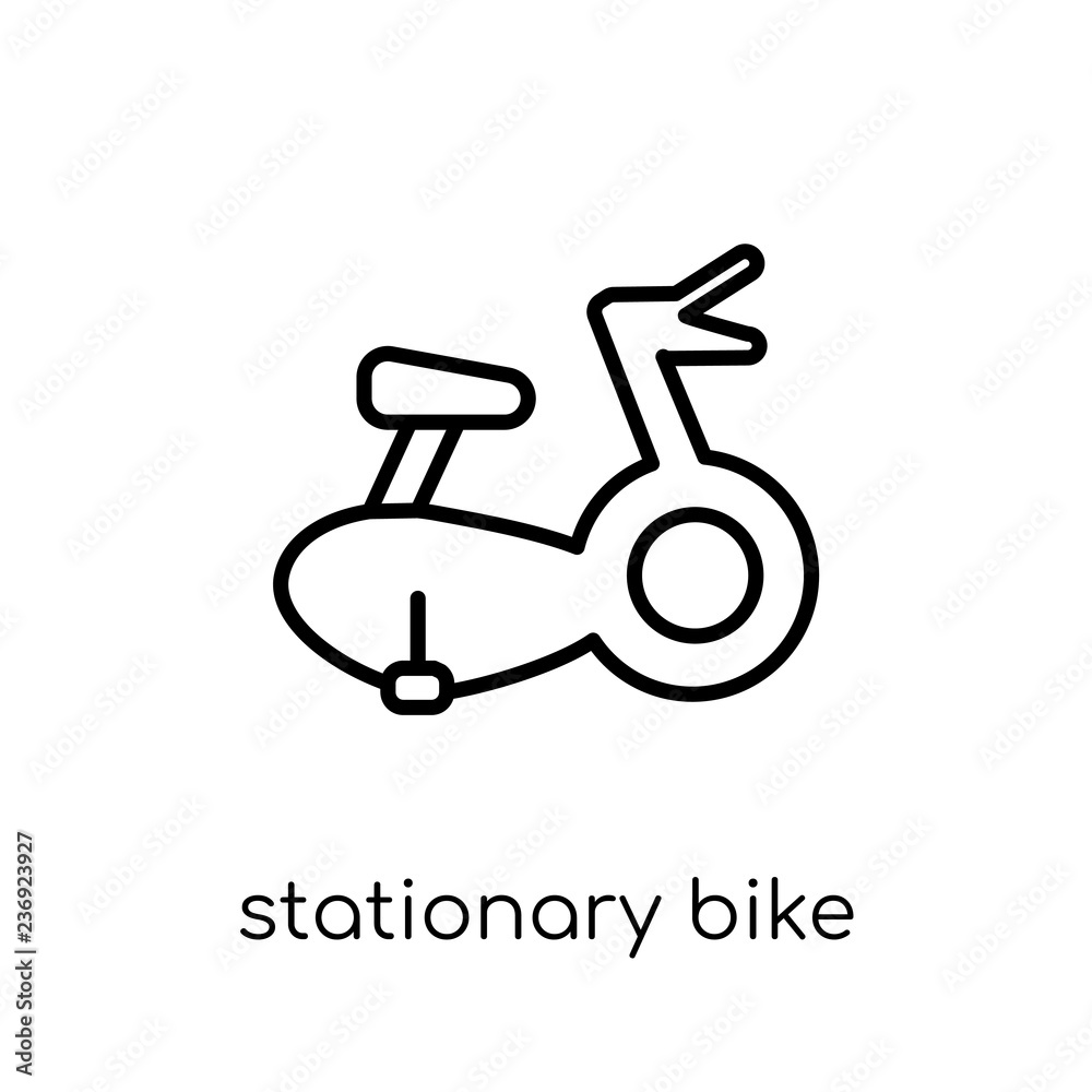 Stationary bike icon. Trendy modern flat linear vector Stationary bike icon on white background from thin line Gym and fitness collection Stationary bike icon. Trendy modern flat linear vector Stationary bike icon on white background from thin line Gym and fitness collection