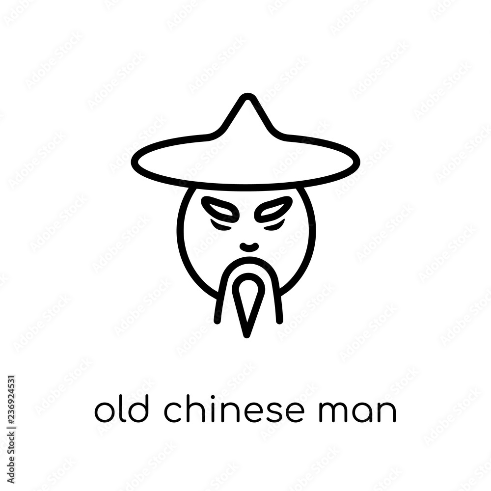Old chinese man icon. Trendy modern flat linear vector Old chinese man icon on white background from thin line People collection