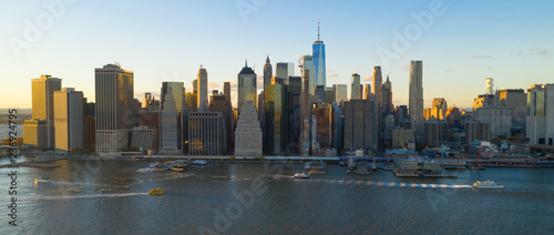 Tall Buildings in the Manhattan Skyline at Sunset New York City