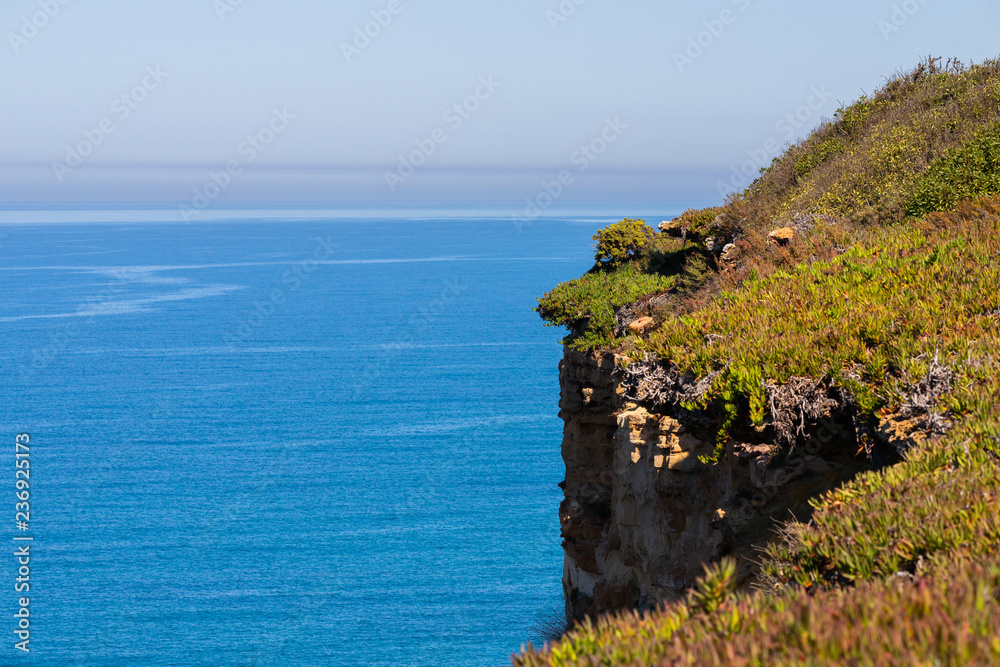 Scenic seascape view with cliffs and nature at the coast of sea or ocean