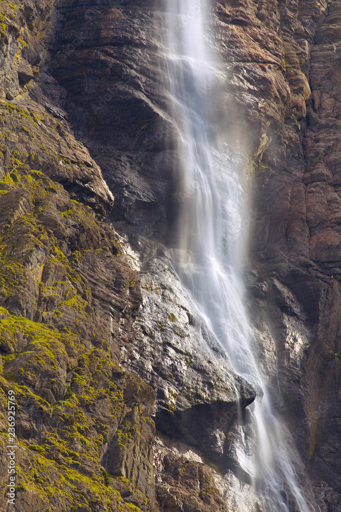 Detailed view of waterfall of Gavarnie, long exposition, Pyrenees Occidentales, France