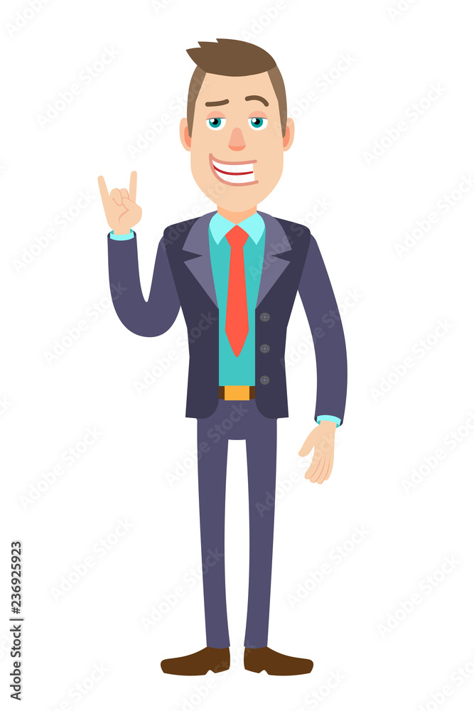 Businessman showing Rock and Roll sign