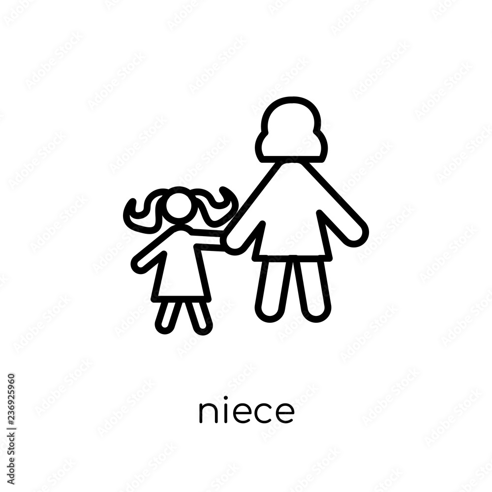 niece icon. Trendy modern flat linear vector niece icon on white background from thin line family relations collection niece icon. Trendy modern flat linear vector niece icon on white background from thin line family relations collection