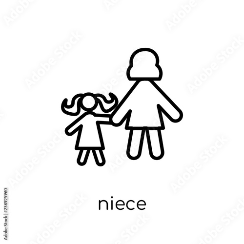 niece icon. Trendy modern flat linear vector niece icon on white background from thin line family relations collection