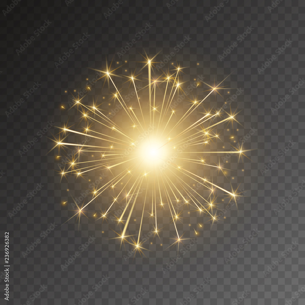 Firework lights isolated on transparent background. Festive golden sparks  burst. Vector flash rocket at night sky for New Year or Diwali design.  Stock Vector | Adobe Stock