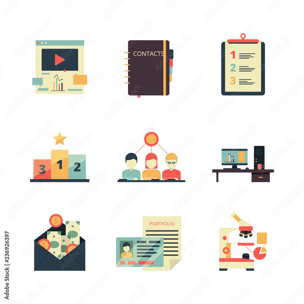 Project management icon. Business product planning record keeping analysis  web team vector colored symbols. Business task organization icons set  illustration Stock Vector | Adobe Stock