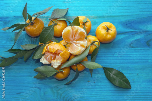pile of mandarines on blue