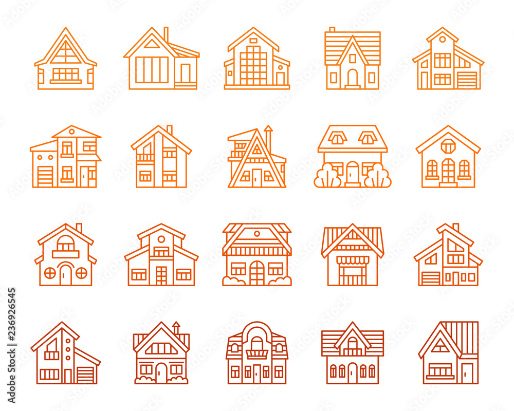 House simple color line icon exterior vector set