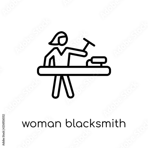 Woman Blacksmith icon. Trendy modern flat linear vector Woman Blacksmith icon on white background from thin line Ladies collection