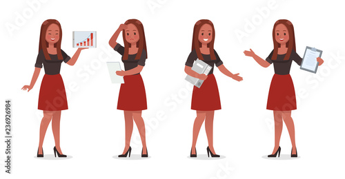 Business Woman showing different gestures character vector design. no14 photo