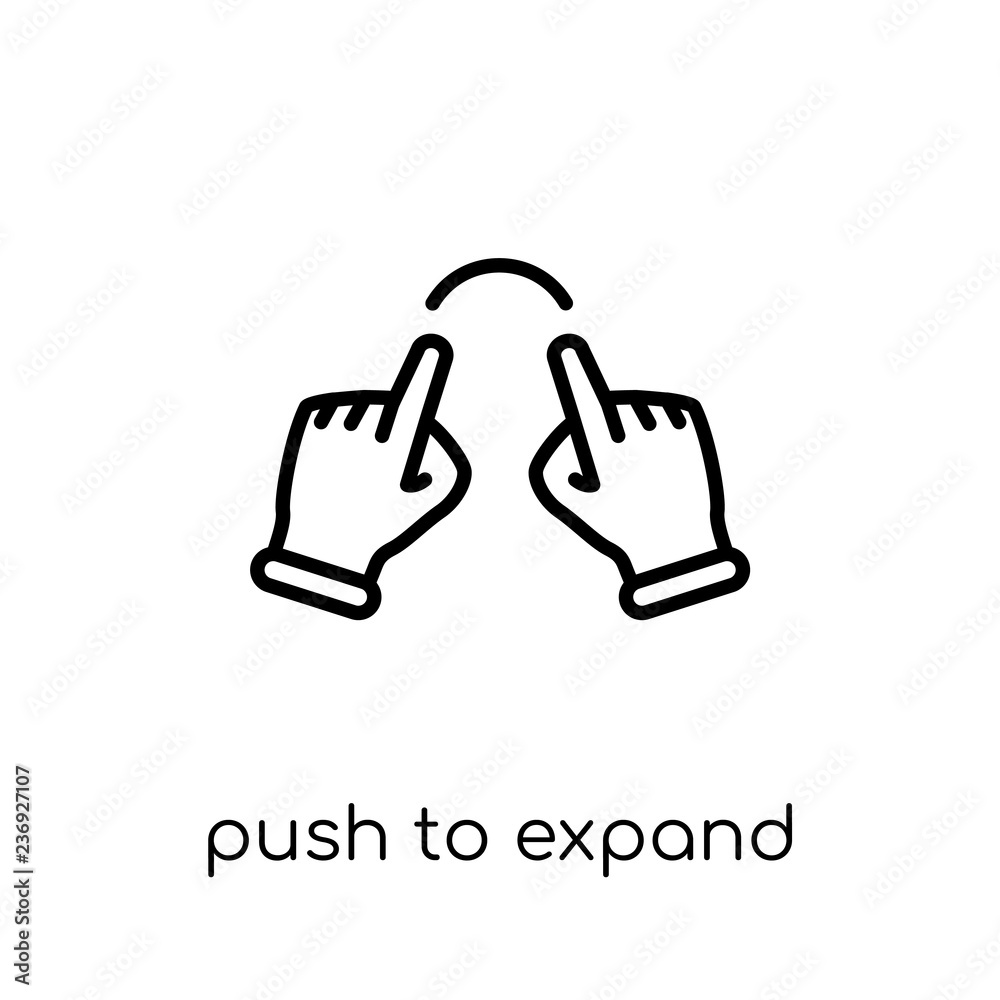 Push to expand icon. Trendy modern flat linear vector Push to expand icon on white background from thin line Hands and guestures collection Push to expand icon. Trendy modern flat linear vector Push to expand icon on white background from thin line Hands and guestures collection