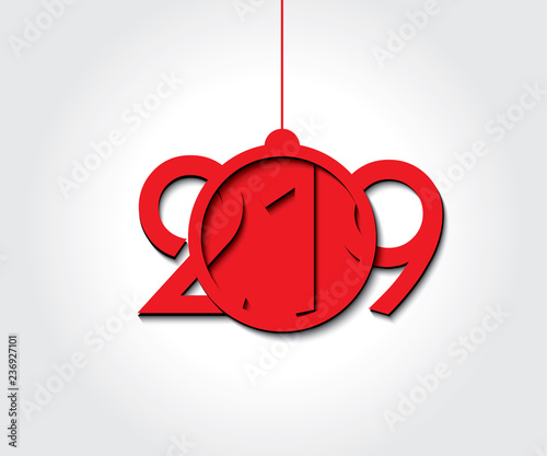 2019 creative greeting card or calendar design. Illustration. Happy New Year or Christmas. White Background
